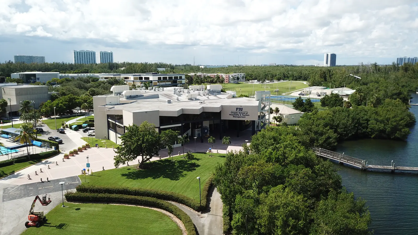 Drone view of the Chaplin School of Hospitality & Tourism Management at Florida International University