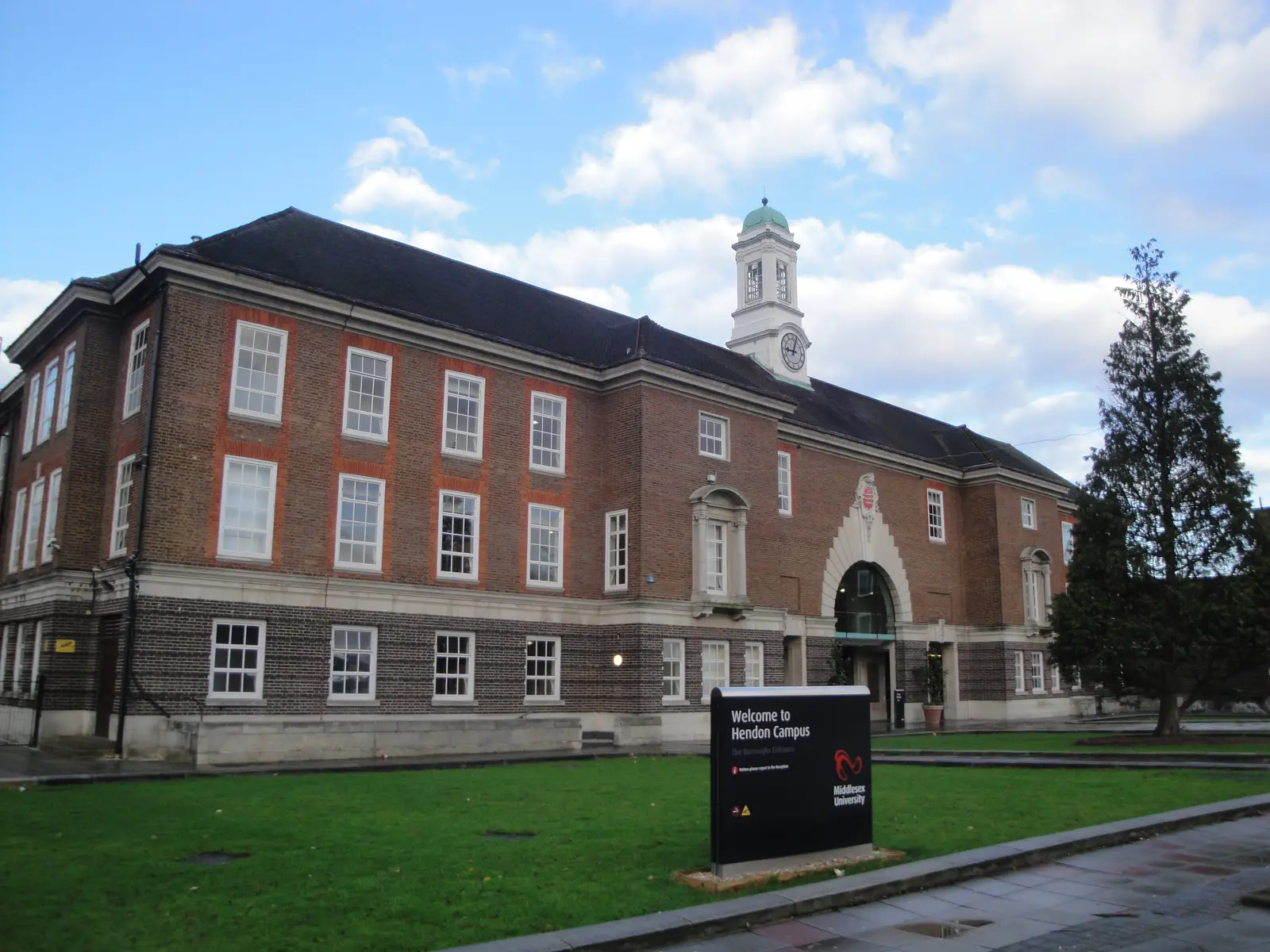 Burroughs entrance to the Hendon campus of Middlesex University