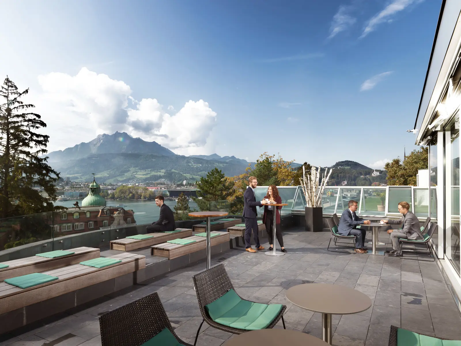 View from the terrace of the SHL Schweizerische Hotelfachschule in Lucerne