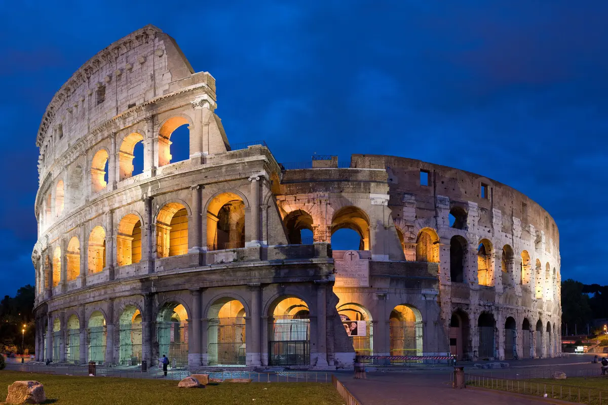 The Colosseum in Rome at dusk