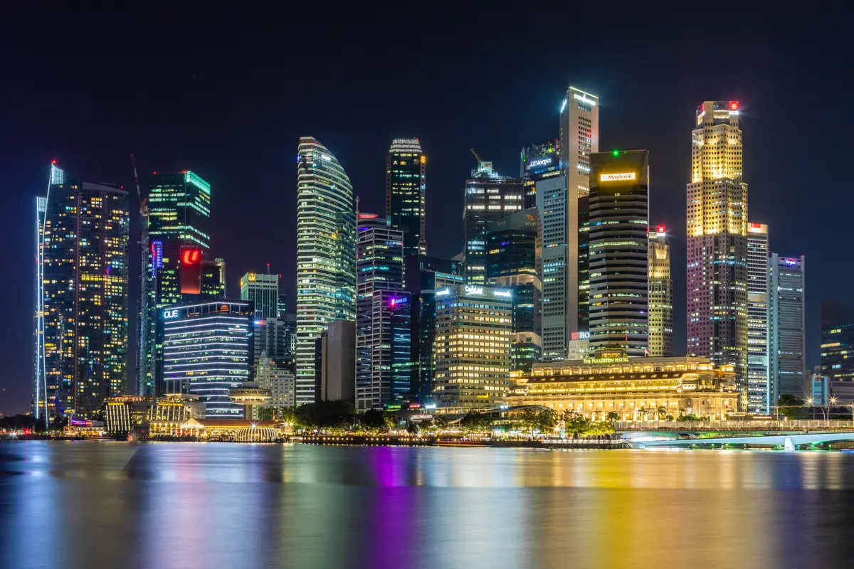 Skyline of Singapore's central business district at Marina Bay