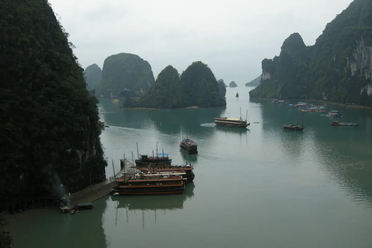 Limestone islands in Ha Long Bay, Vietnam, seen from above